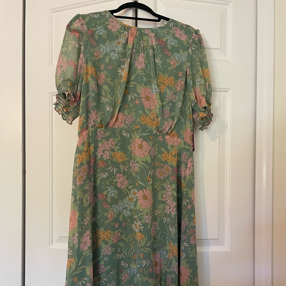 Vince Camuto green floral midi dress.